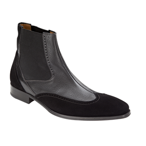 Mezlan "Urbino" Black Genuine Italian Calfskin Leather / Suede Boots